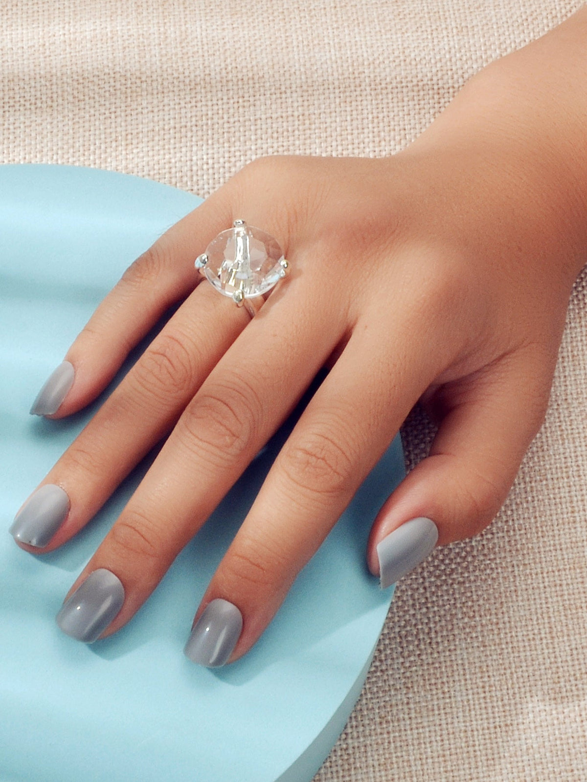 Perfect Engagement Gift Big Transparent Simulated Crystal Finger Ring Women Band-0
