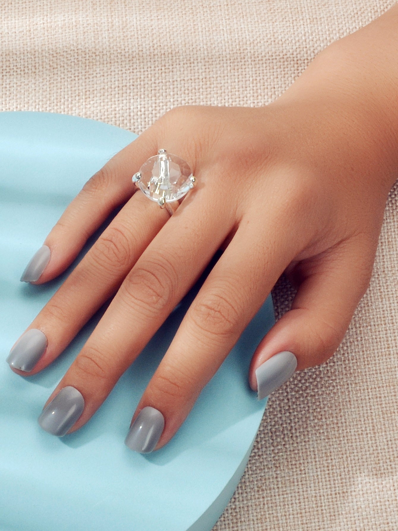 Perfect Engagement Gift Big Transparent Simulated Crystal Finger Ring Women Band-0
