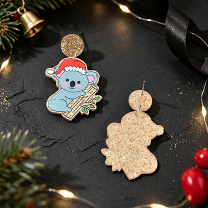 Christmas Santa Hat Koala Dangle Earring Cute Xmas Holiday Party Costume Jewelry-4