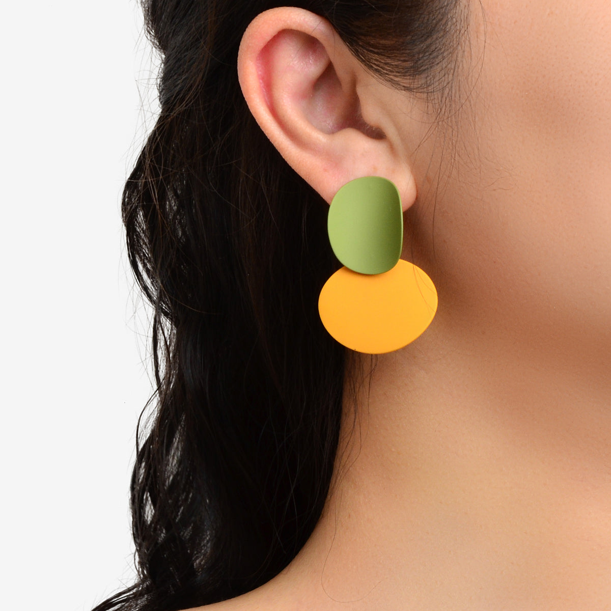 Korean Green Orange Geometric Statement Stud Party Earrings Costume Jewellery-0