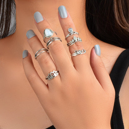 Tribal Ethnic 7 pcs Antique Silver Multiple Stackable Knuckle Finger Ring Set-4