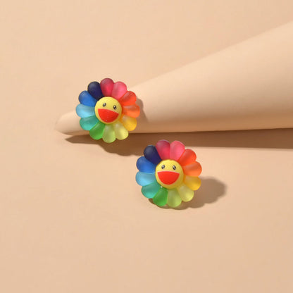Cute Colourful Flower Acrylic Smile Face Stud Earrings Girlfriend Lover Y2k Gift-0