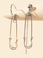 Asymmetric Punk Hip Hop Gold Silver Chain Pin Shape Hoop Stud Statement Earrings-0