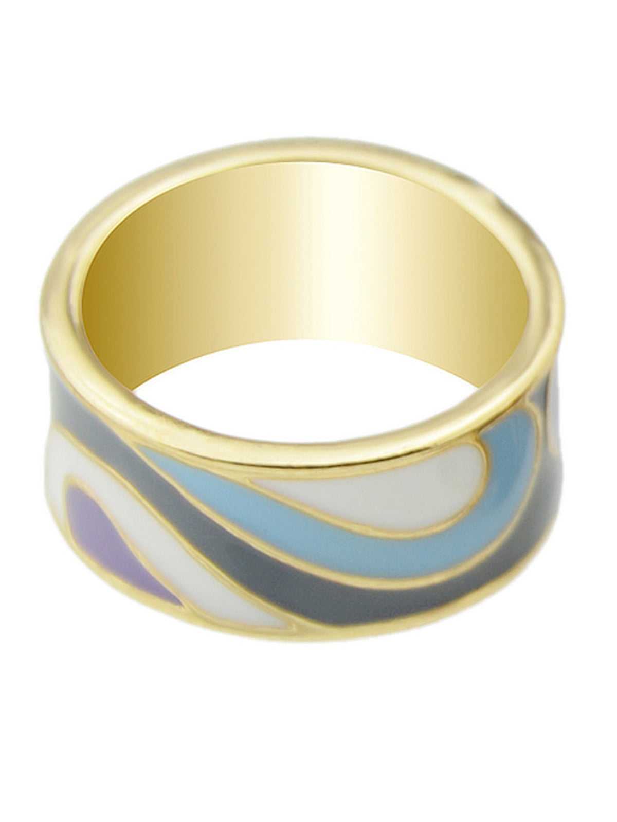 Ethnic Jewelry Geometric Pattern Colourful Enamel Gold Chunky Bohemian Band Ring-5