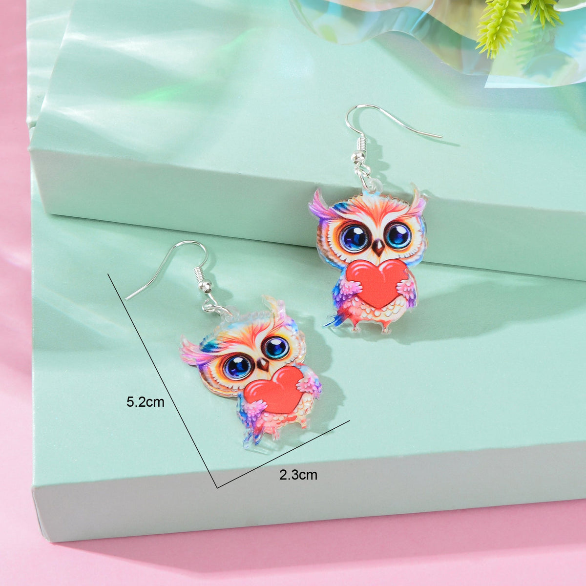 Lovely Animal Colorful Acrylic Heart Owl Dangle Earrings for Women Party Holiday Jewelry-2