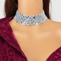 Shinny Wide Black Silver Sequin Choker Necklace Short Collar Costume Jewellery-0