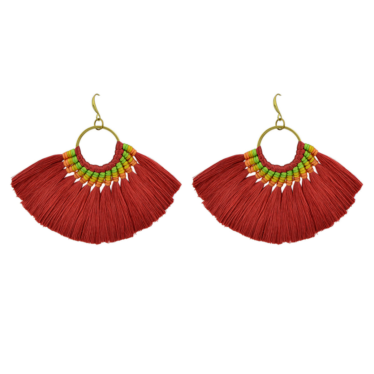 Ethnic Traditional Jewellery Colorful Tassel Fan Shape Dangle Bohemian Earrings-10