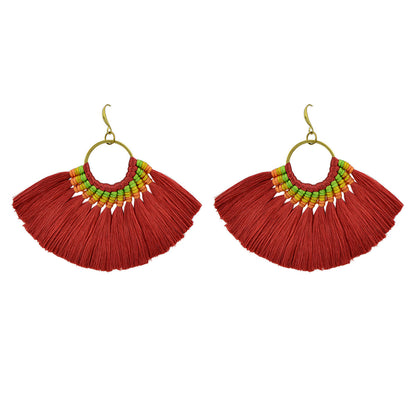 Ethnic Traditional Jewellery Colorful Tassel Fan Shape Dangle Bohemian Earrings-10