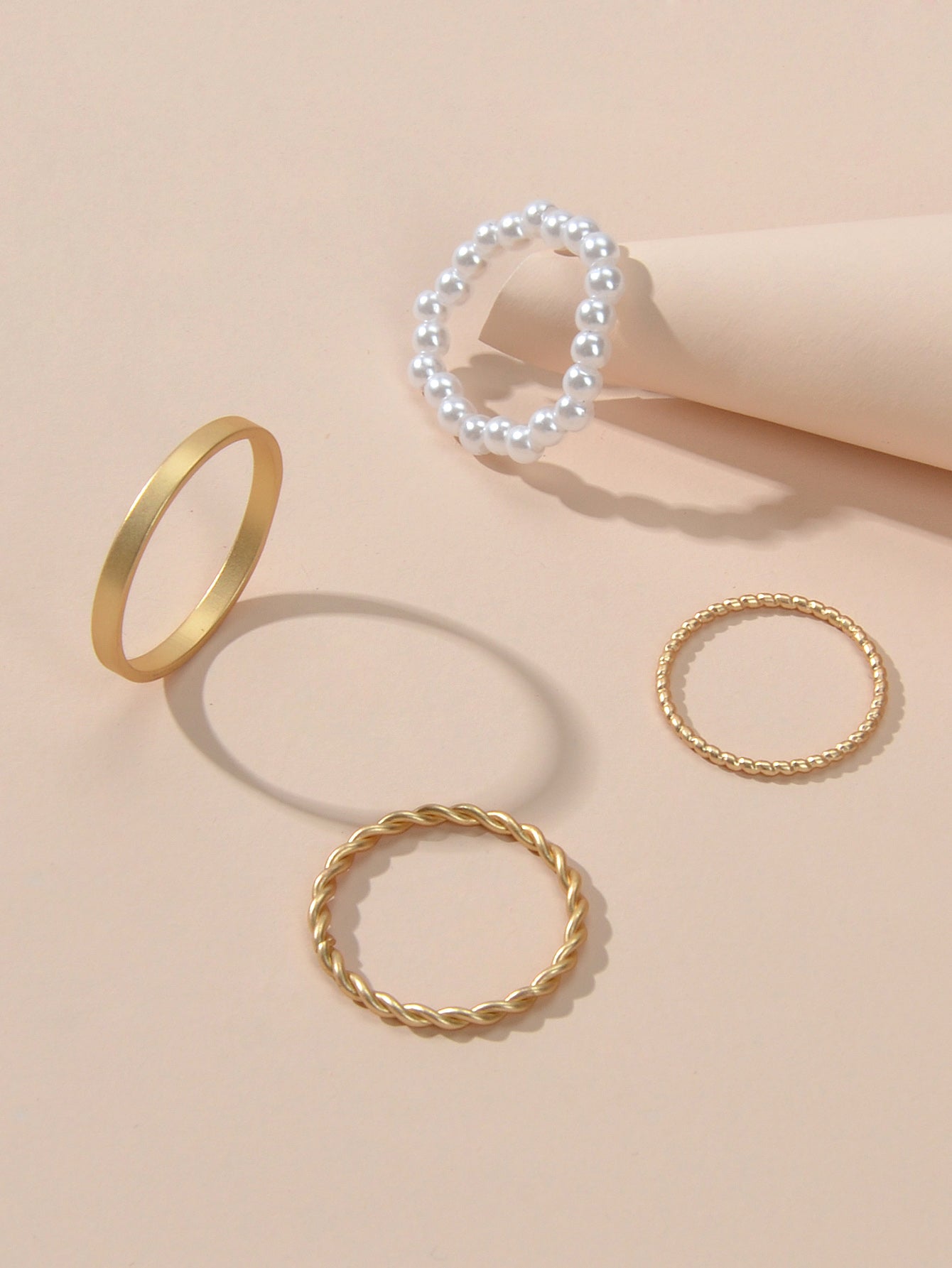4pcs Boho Chic Stackable Pearl Midi Finger Knuckle Multiple Rings set Bulk Pack-0