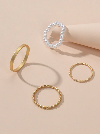 4pcs Boho Chic Stackable Pearl Midi Finger Knuckle Multiple Rings set Bulk Pack-0