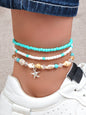Bohemian Handmade Seed Beads Layered Shell Starfish Charm Anklets Set Holiday-0
