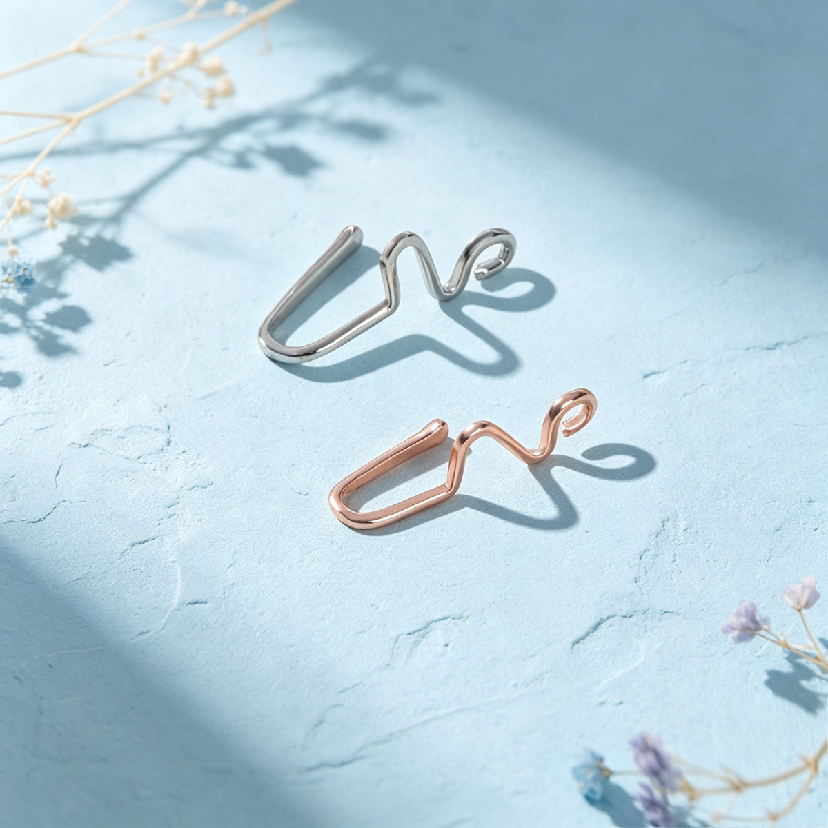 2pcs Dainty Summer Beach Zigzag Ear Cuffs No Piercing Silver Cartilage Ear Clips-2