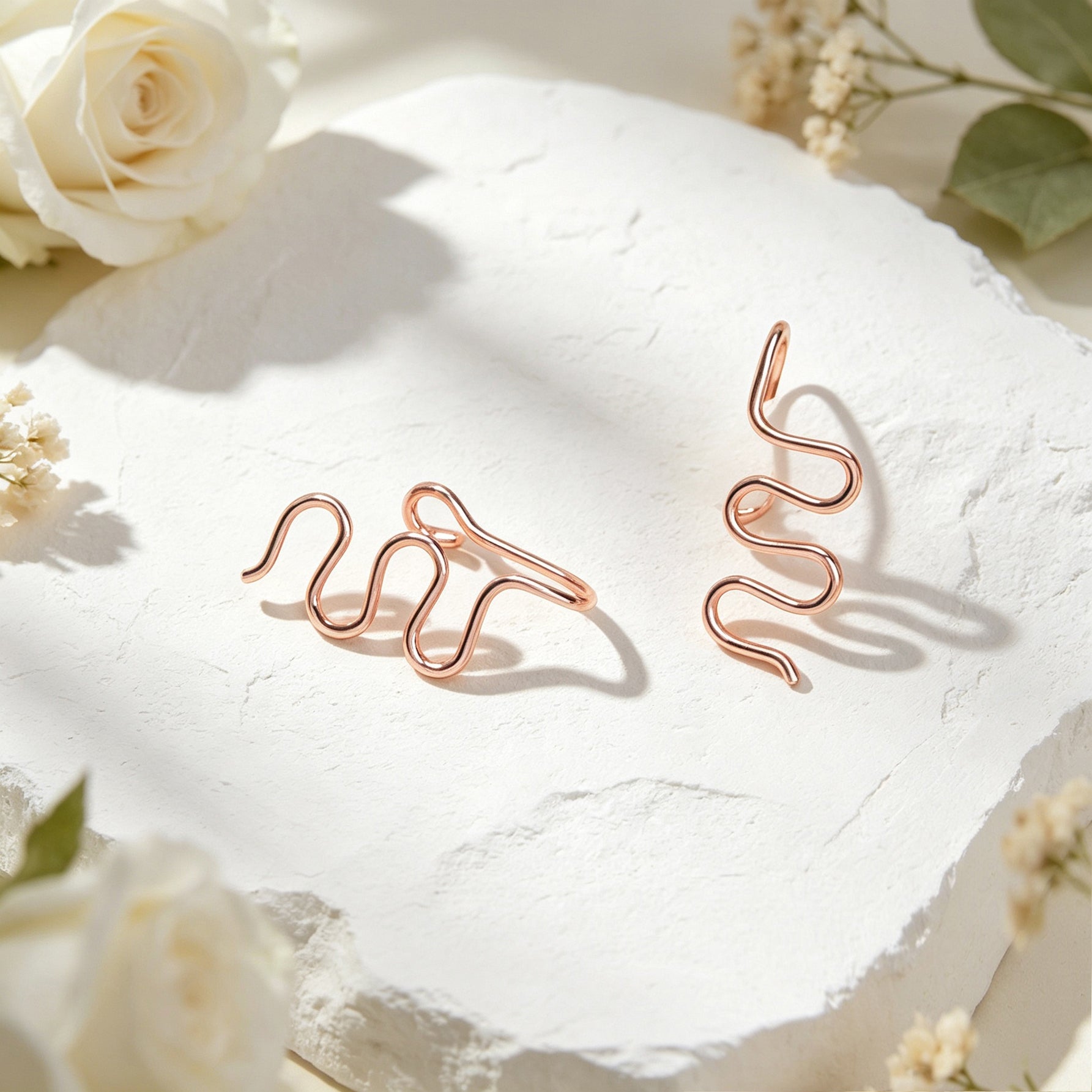 Trendy Wavy Wire Ear Cuffs No Piercing Rose Gold Non-Pierced Cartilage Ear Clips-1