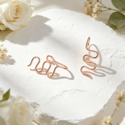 Trendy Wavy Wire Ear Cuffs No Piercing Rose Gold Non-Pierced Cartilage Ear Clips-1