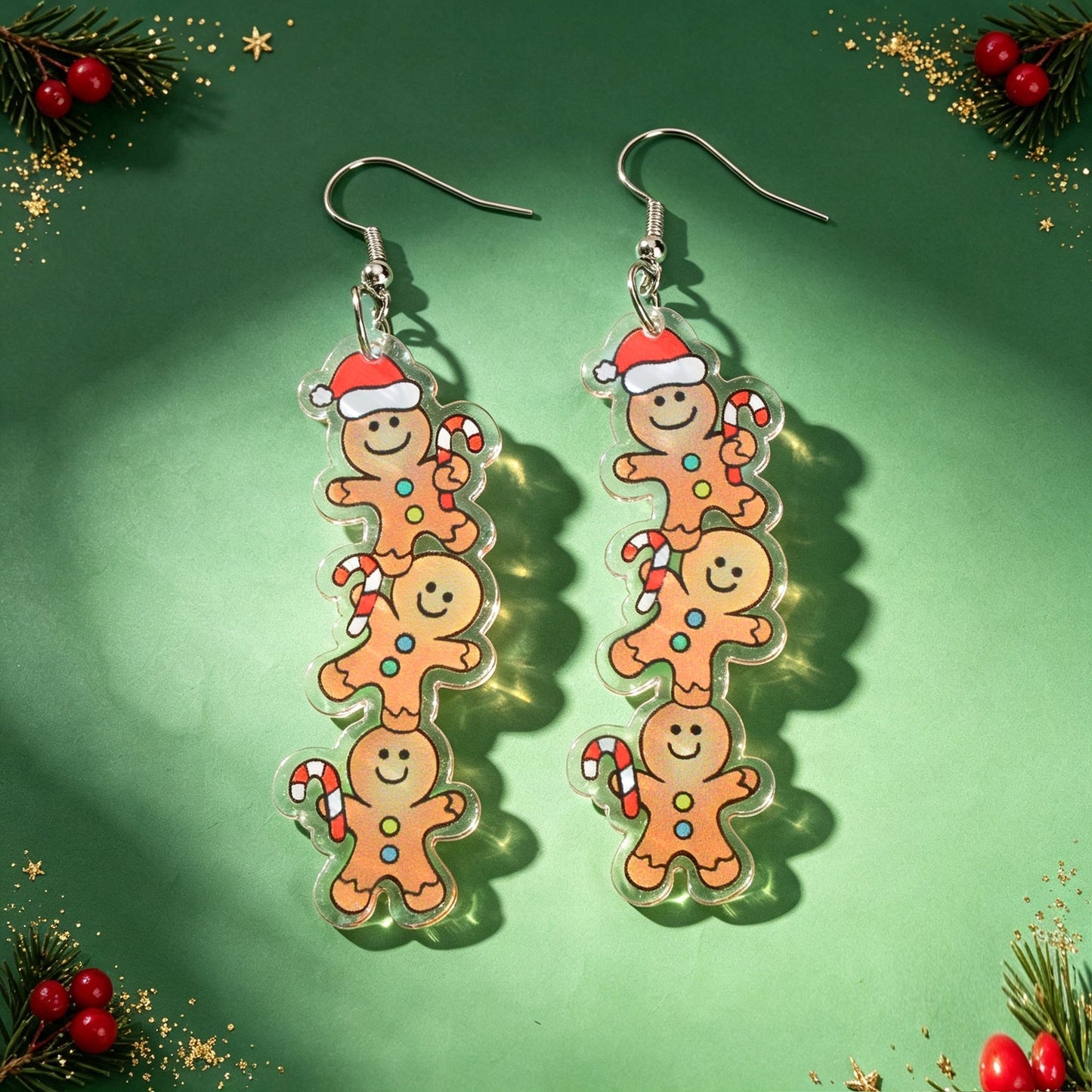 Lovely Xmas Stacked Gingerbread Man Acrylic Dangle Earrings Cartoon Festival Party Accessories Gift-2