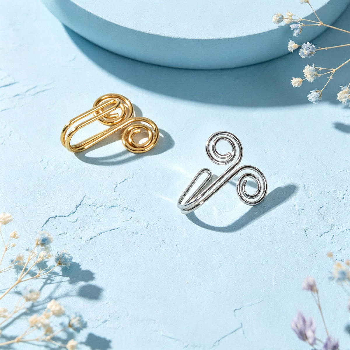 2pcs Boho Double Spiral Wire Ear Cuff Gold Silver Non-Pierced Cartilage Ear Clip-2