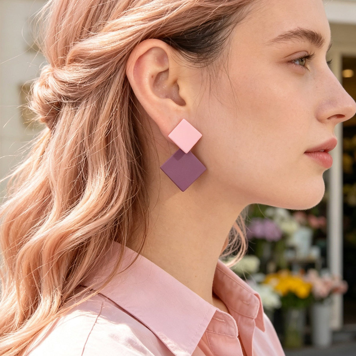 Retro Two Tone Geometric Square Stud Earrings Elegant Daily Party Jewelry Gift-0