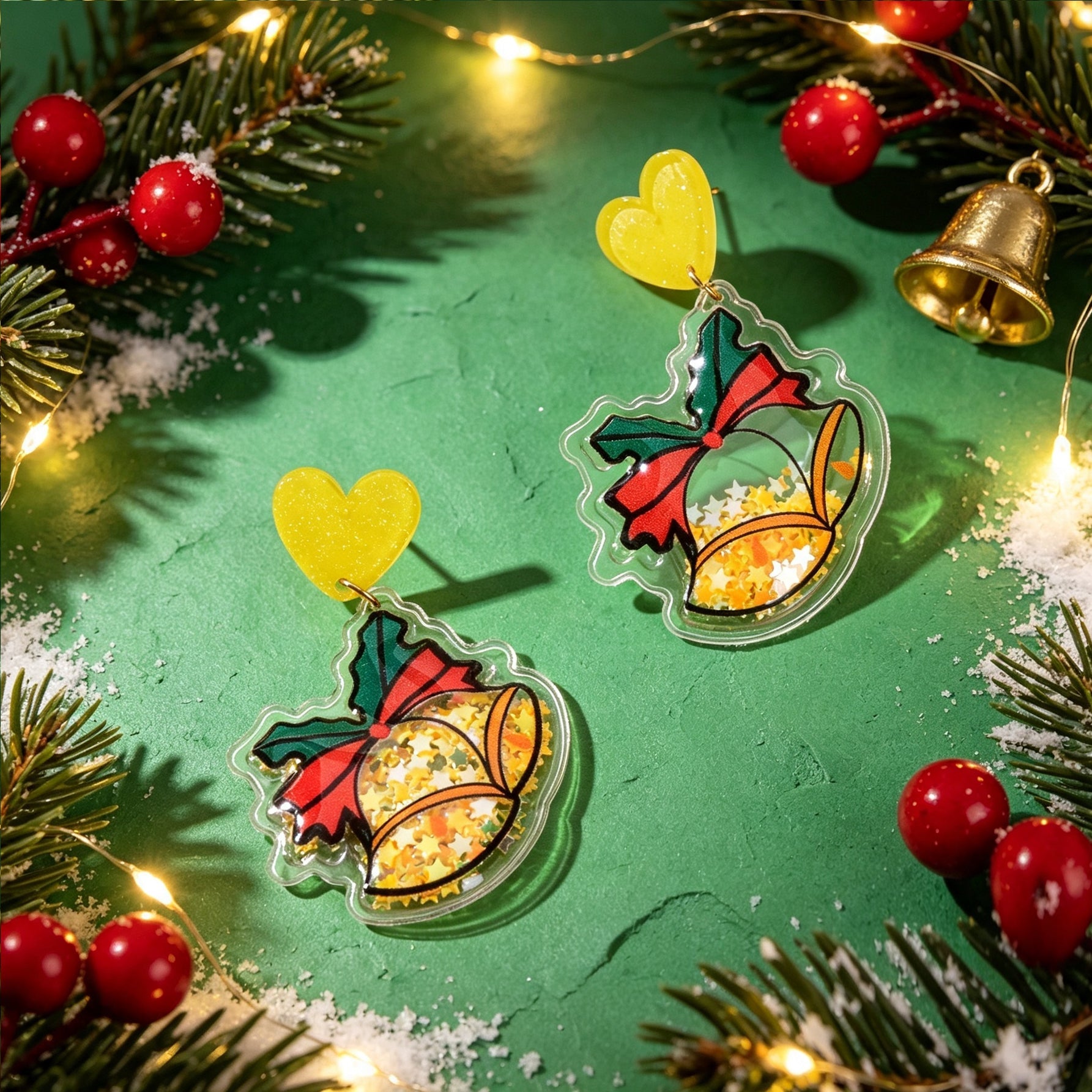 Christmas Heart lovely Star Bell Dangle Earrings Acrylic Xmas Party Jewelry Gift-2