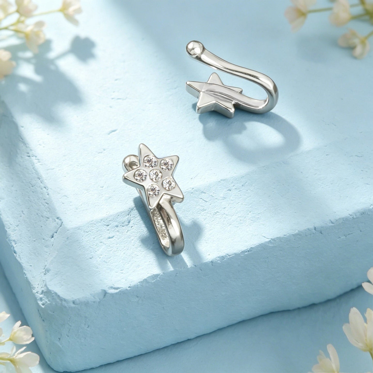Dainty Star Rhinestone Ear Cuff Silver Plated Non-Pierced Girl Clip On Earrings-1