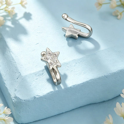 Dainty Star Rhinestone Ear Cuff Silver Plated Non-Pierced Girl Clip On Earrings-1