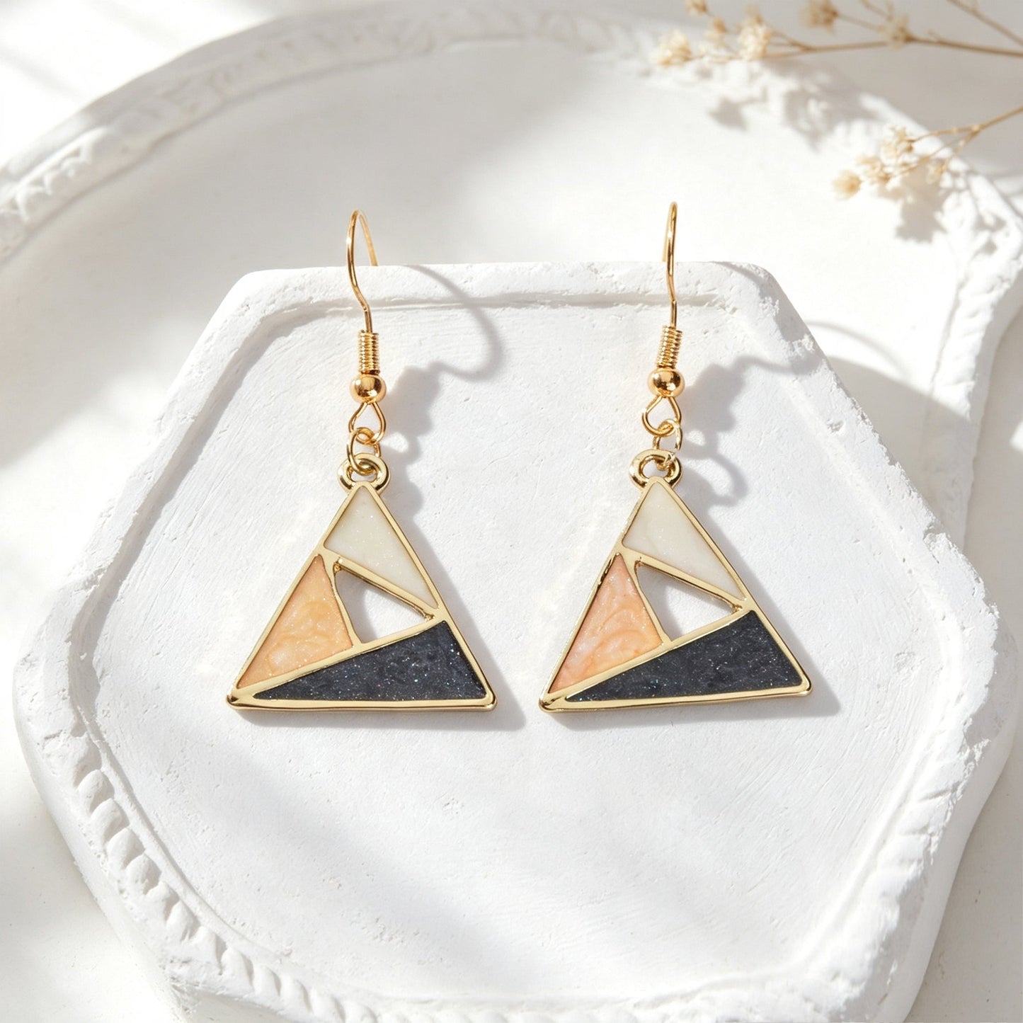 Boho Enamel Triangle Drop Earrings Geometric Color Block Design Daily Officework Vacation Jewelry-2