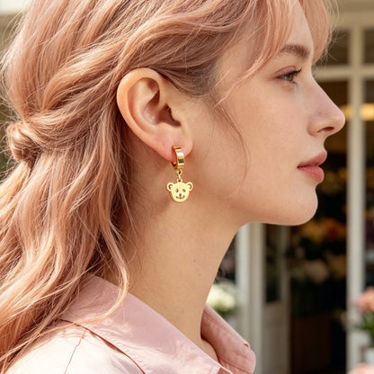 Cartoon Gold Smiley Bear Head Dangle Earrings Cute Animal Element Jewelry Birthday Gift-2