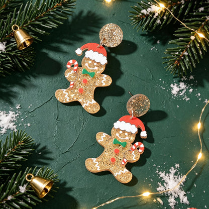 Cute Christmas Gingerbread Man Dangle Earrings Festive Holiday Fun Xmas Jewelry-2