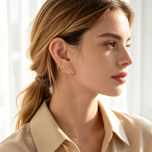 2pcs Hip Hop Street Chain Clip‑On Earrings Casual Simple Non‑Pierced Ear Cuffs-1