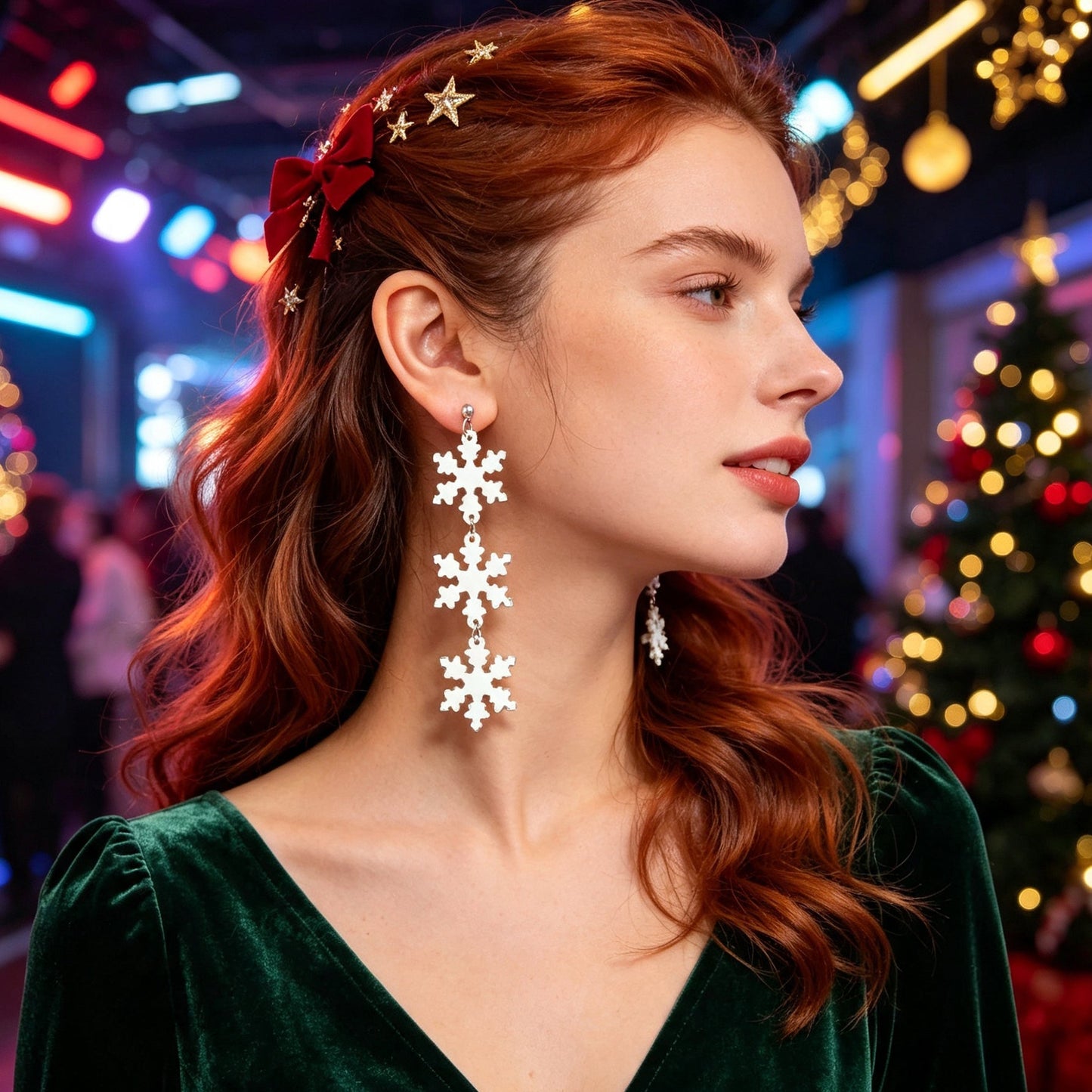 Romantic Silver Triple Snowflak Acrylic Dangle Earrings Lightweight Christmas Festival Jewelry-2