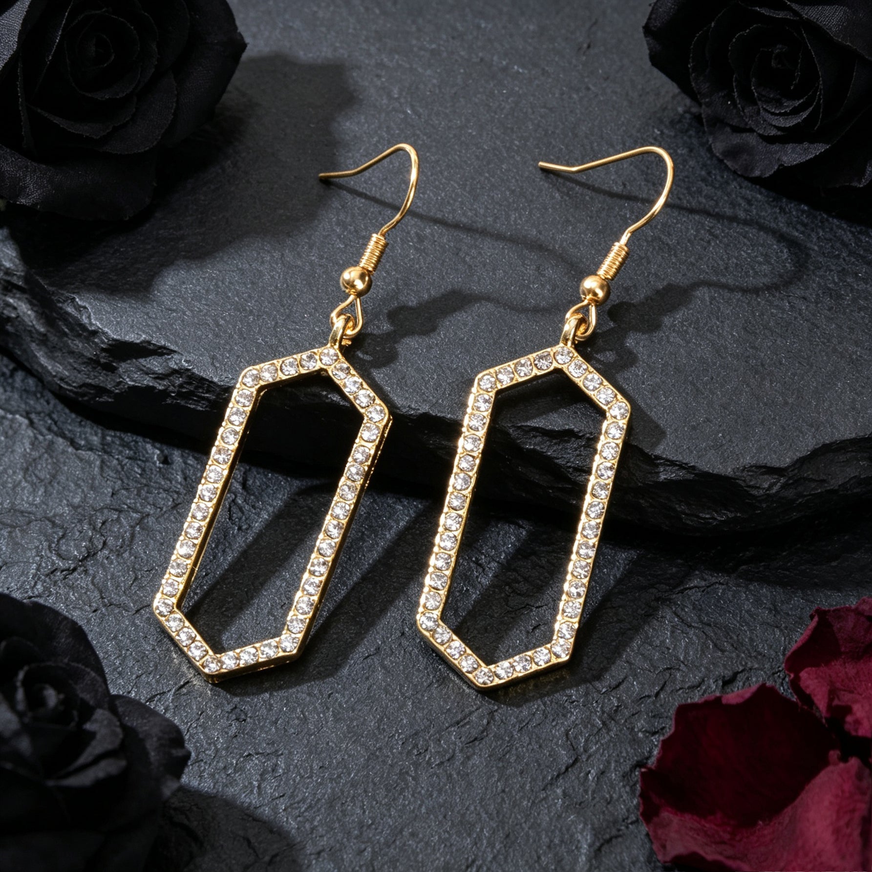 Sparkling Gold Hexagon Geometric Dangle Earrings Luxurious Banquet Party Jewelry-2