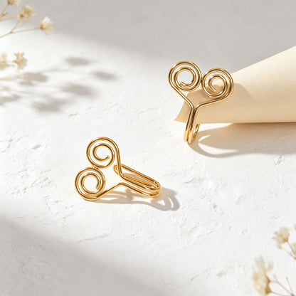 2pcs Simple Spiral Clip‑On Ear Cuffs Gold Non‑Pierced Earrings Casual Jewellery-2