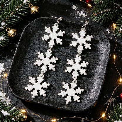 Christmas Snowflake Silver Long Dangle Drop Earrings Festive Statement Accessory-2