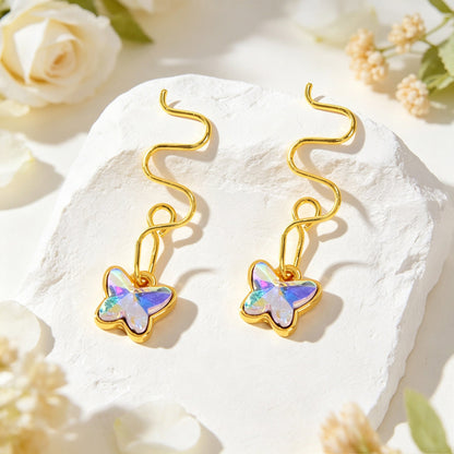 Gradient Butterfly Ear Cuffs No Piercing Gold Wavy Wire Non-Pierced Ear Clips-1