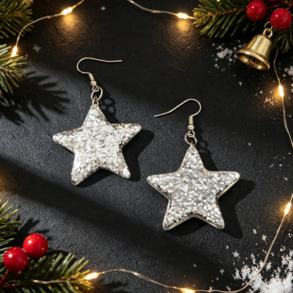 Xmas Silver Glitter Star Hook Dangle Earring Christmas Trendy Party Jewelry Gift-2