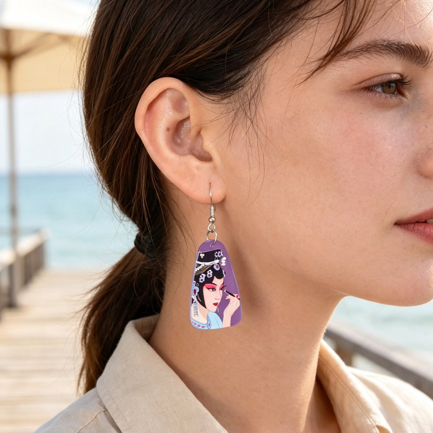 Chinese Opera Figure Purple Acrylic Drop Earrings Party Gift Giving Photoshoot Jewelry-2