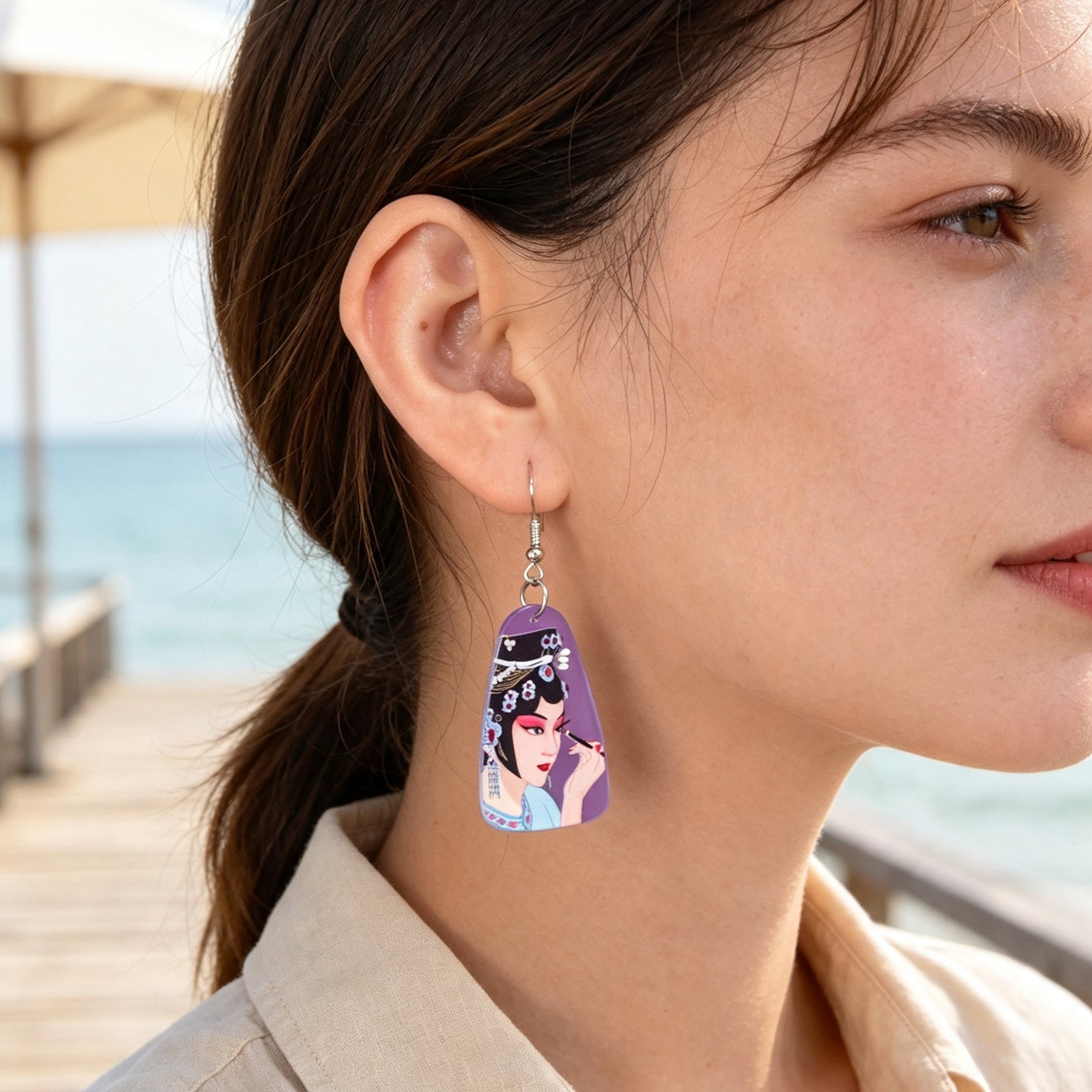 Chinese Opera Figure Purple Acrylic Drop Earrings Party Gift Giving Photoshoot Jewelry-2