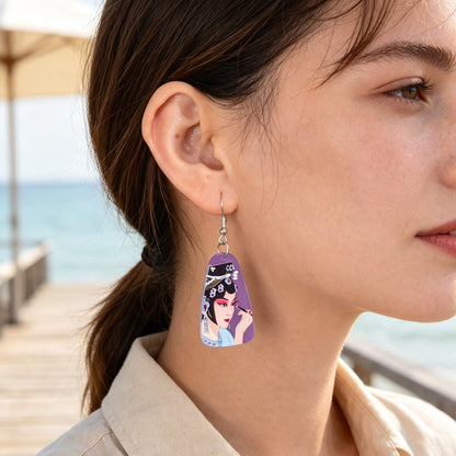 Chinese Opera Figure Purple Acrylic Drop Earrings Party Gift Giving Photoshoot Jewelry-2