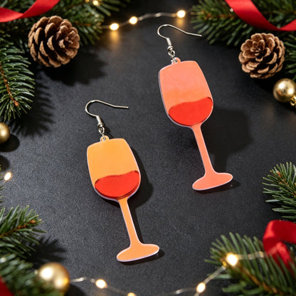 Fun Red Wine Cup Acrylic Dangle Earrings Christmas Party Bar Holiday Jewelry-2