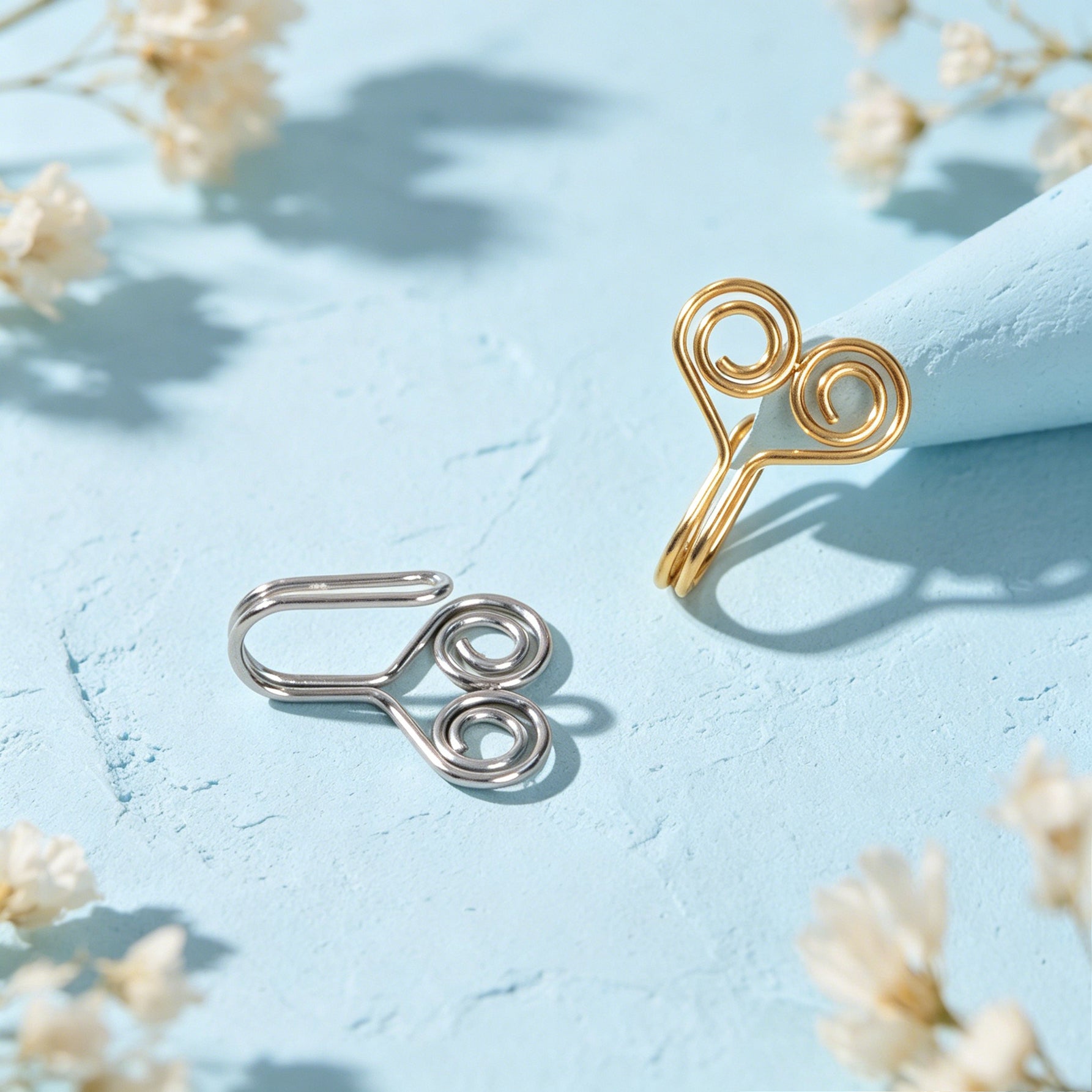 Minimalist Gold Silver Double Spiral Wire Ear Cuffs No Piercing Clip On Ear Clip-2