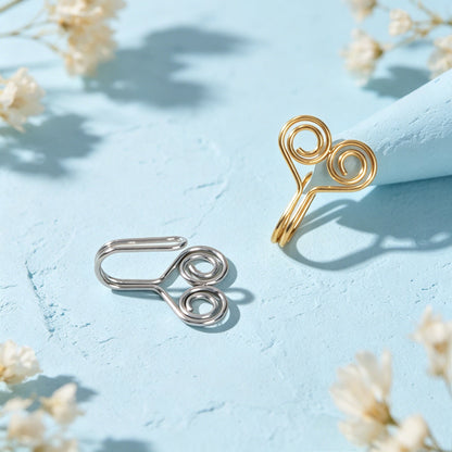 Minimalist Gold Silver Double Spiral Wire Ear Cuffs No Piercing Clip On Ear Clip-2