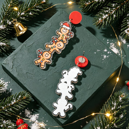 Festive Christmas Stacked Gingerbread Man Earrings Cute Holiday Party Accessory-2