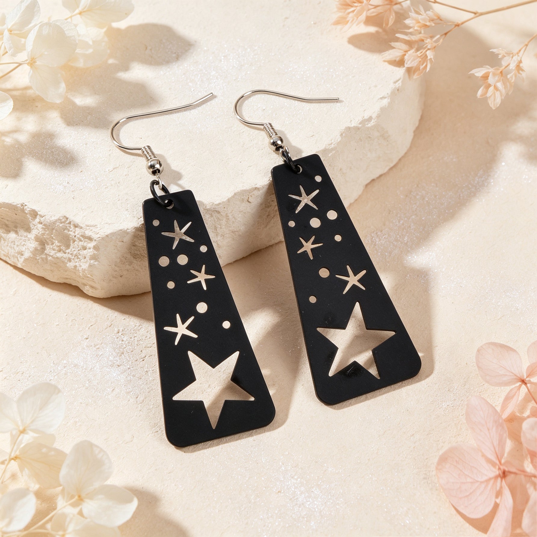 Gothic Black Starry Sky Dangle Earrings Unique Hollow Geometric Design Halloween Jewelry-3