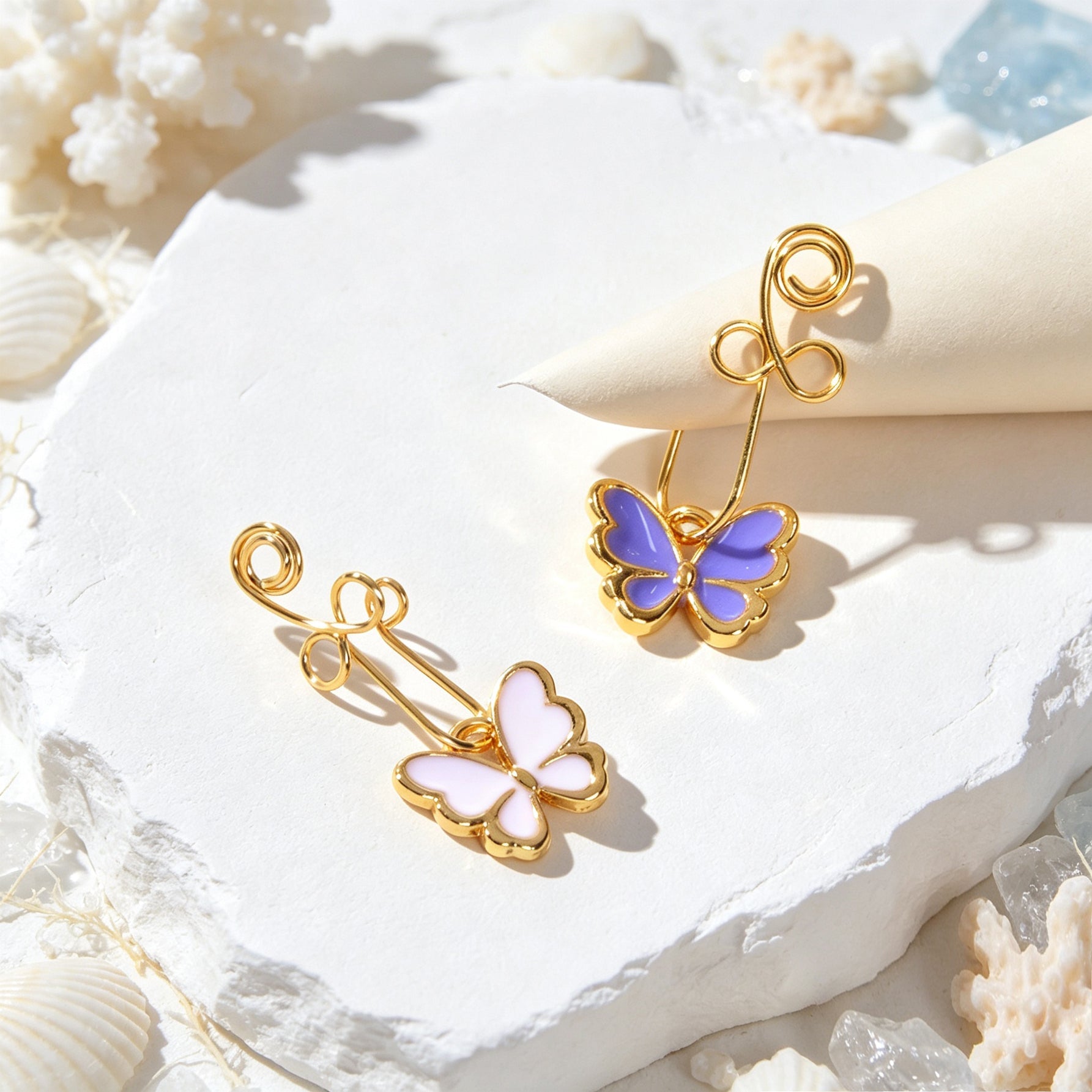 2pcs Colorful Enamel Butterfly Dangle Ear Cuffs Gold Non-Pierced Earrings Gift-1