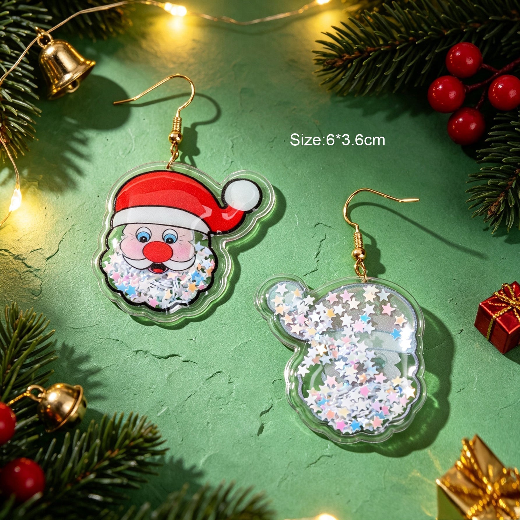 Star Sequin Filled Christmas Santa Claus Drop Earrings Clear Acrylic Material Festival Jewelry Gift-4