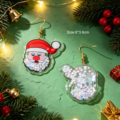 Star Sequin Filled Christmas Santa Claus Drop Earrings Clear Acrylic Material Festival Jewelry Gift-4