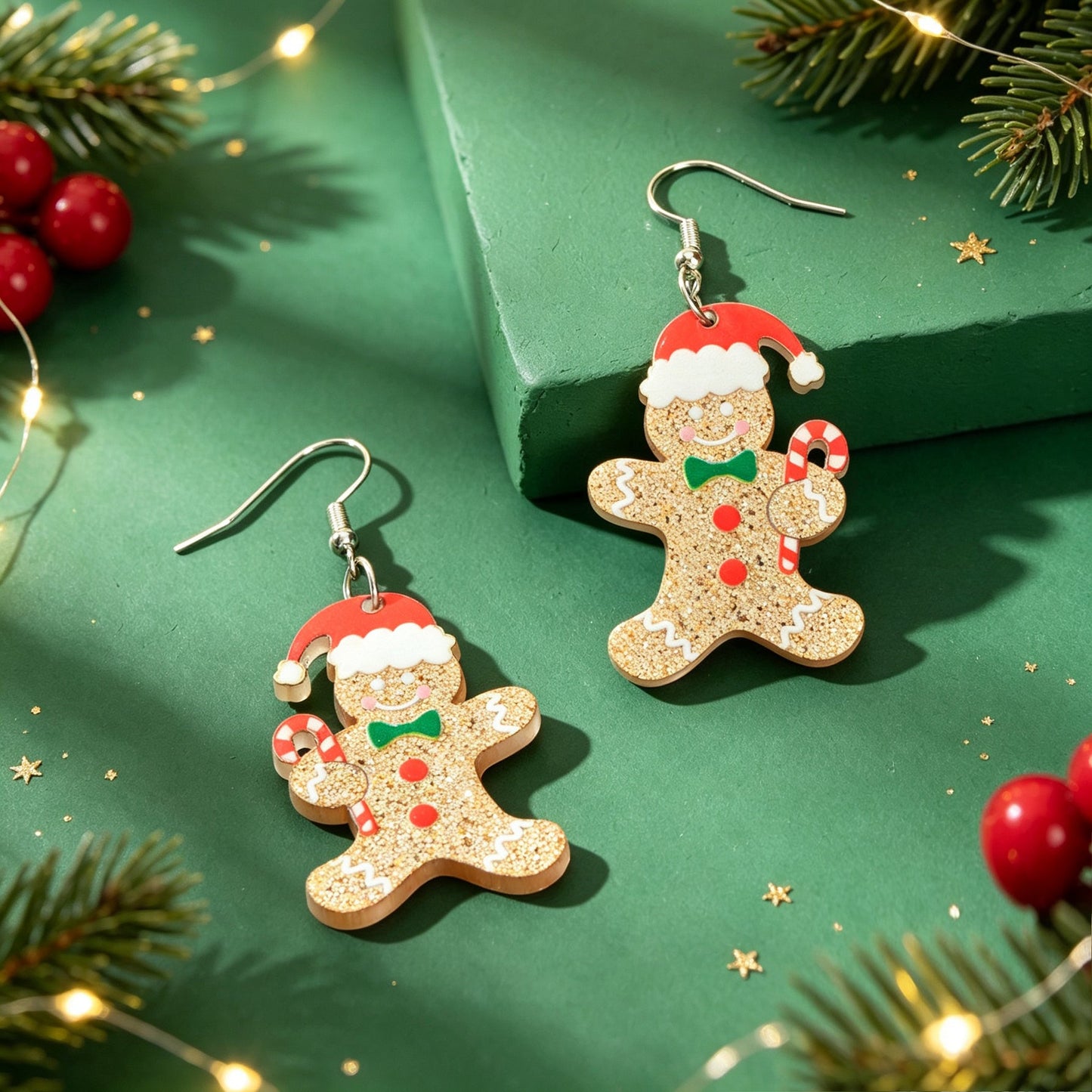 Christmas Cute Sparkly Gingerbread Man Dangle Earrings Holiday Party Jewelry Gift-2