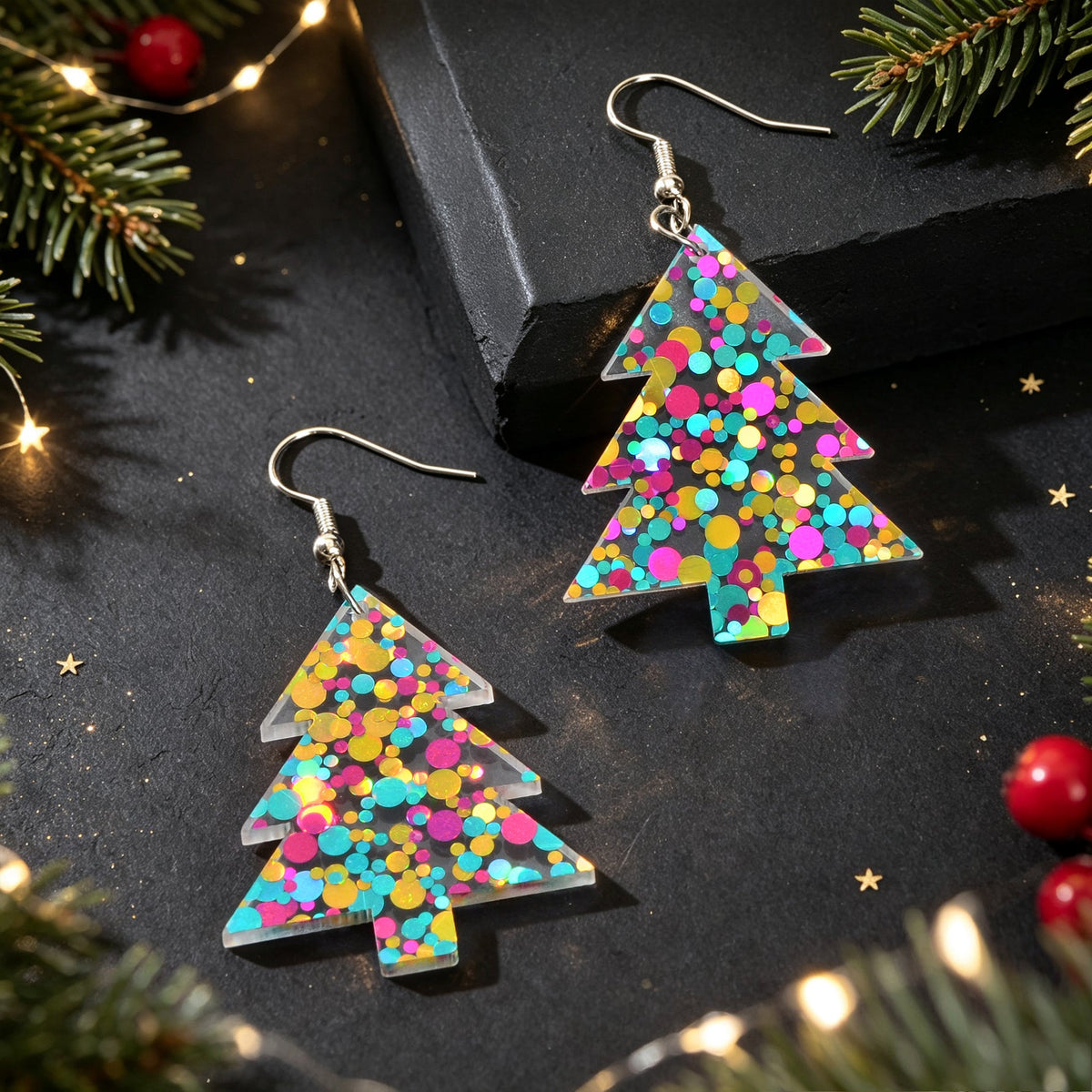 Glitter Colorful Christmas Tree Acrylic Dangle Earrings Cute Festival Party Jewelry-1