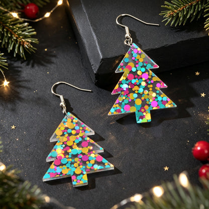 Glitter Colorful Christmas Tree Acrylic Dangle Earrings Cute Festival Party Jewelry-1