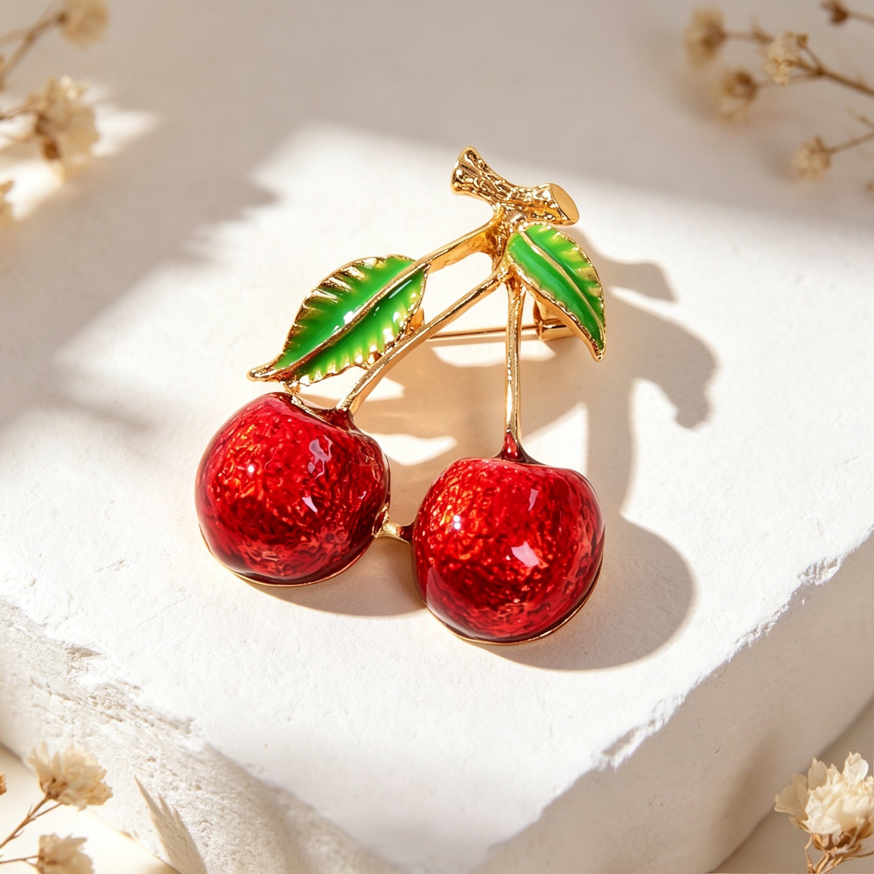 Cute Cherry Enamel Brooch Metal Fruit Lapel Pin Pretty Jacket Shawl Accessories-2