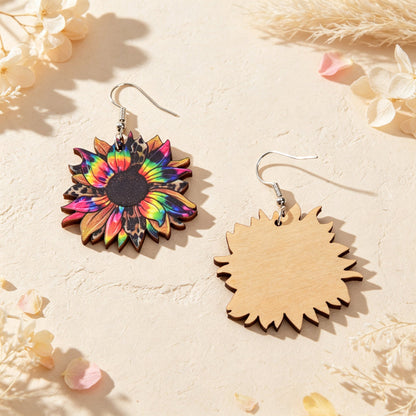 Boho Colorful Sunflower Wooden Dangle Earrings Beach Vacation Party Photoshoot Jewelry-2